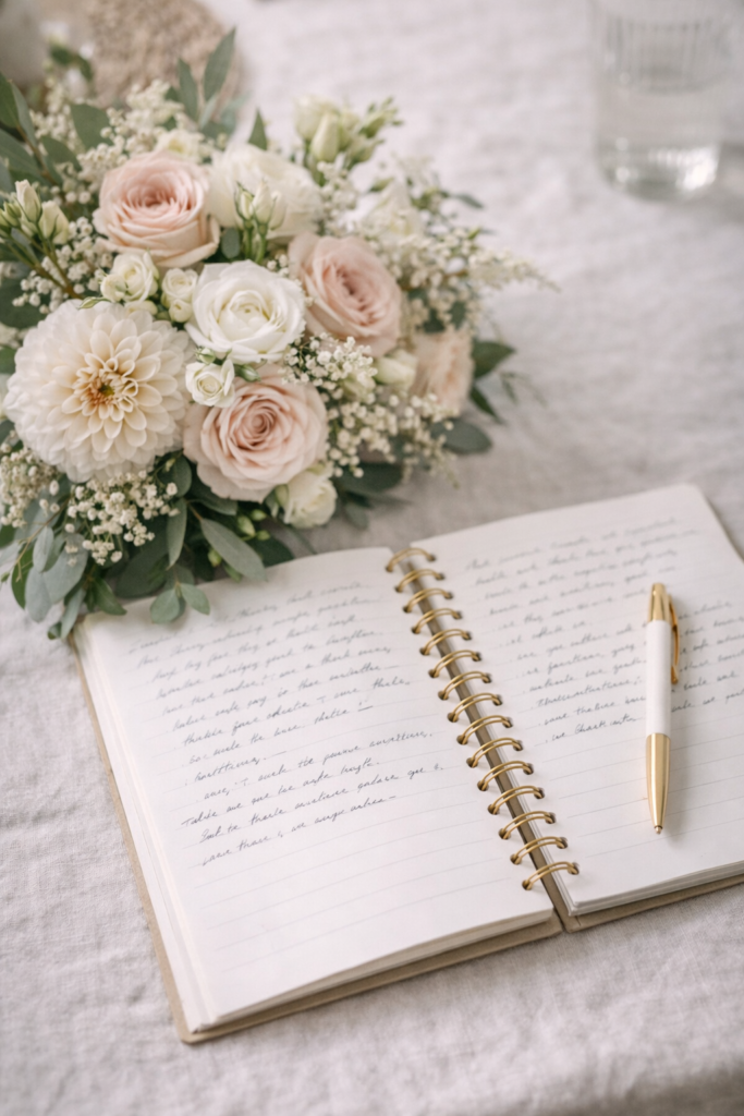 Bouquet de mariée et carnet wedding planner